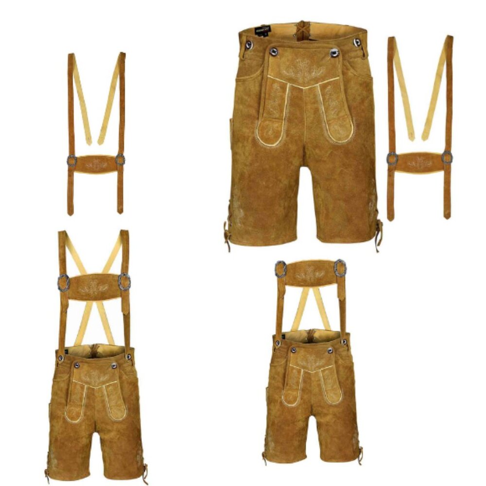 Authentic German Leather Shorts Tillich Brown Suede Lederhosen for Men NEW